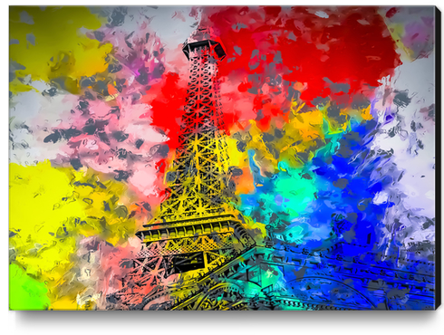 Eiffel Tower at Paris hotel and casino, Las Vegas, USA,with red blue yellow painting abstract background Canvas Print by Timmy333