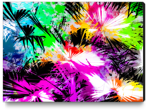 palm leaf with colorful painting abstract background in pink purple green blue yellow Canvas Print by Timmy333