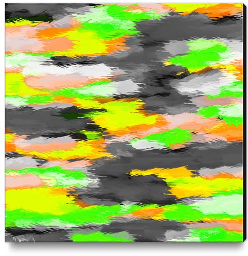 psychedelic camouflage splash painting abstract in orange green yellow and black Canvas Print by Timmy333