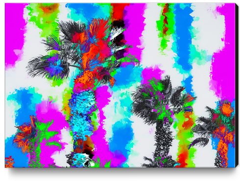 palm tree with colorful painting abstract background in blue pink green orange red Canvas Print by Timmy333