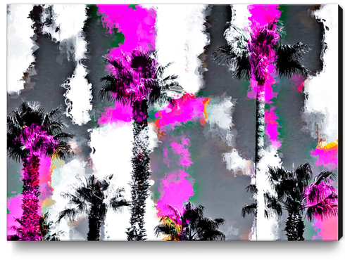 palm tree with splash painting texture abstract background in pink and black Canvas Print by Timmy333