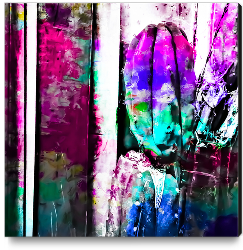 cactus with wood background in painting texture abstract in pink purple green blue Canvas Print by Timmy333