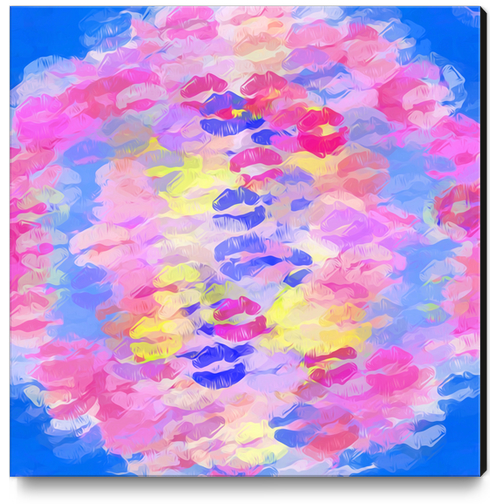 sexy kiss lipstick abstract pattern in pink blue yellow red Canvas Print by Timmy333