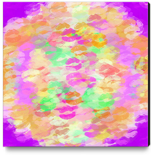 sexy kiss lipstick abstract pattern in pink orange yellow green Canvas Print by Timmy333