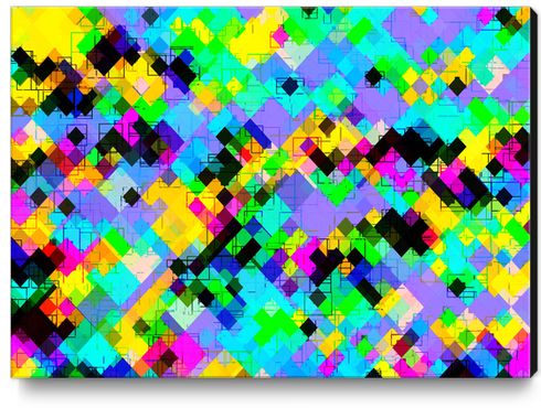 geometric square pixel pattern abstract in blue green yellow pink Canvas Print by Timmy333