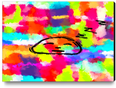 sleeping cartoon face with painting abstract background in red pink yellow blue orange Canvas Print by Timmy333