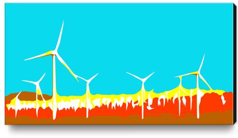 wind turbine in the desert with blue brown red and yellow background Canvas Print by Timmy333