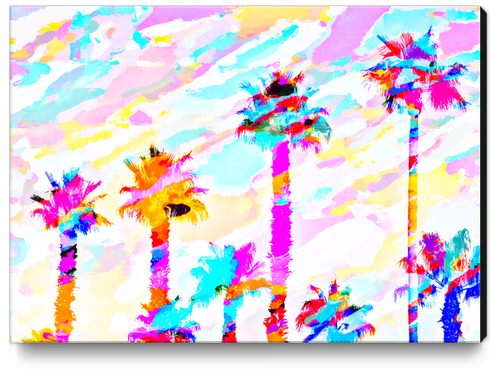 palm tree with colorful painting texture abstract background in pink blue yellow red Canvas Print by Timmy333