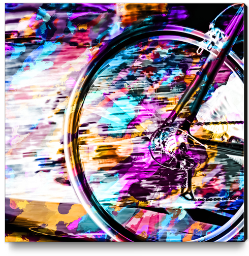 bicycle wheel with colorful abstract background in pink blue orange Canvas Print by Timmy333