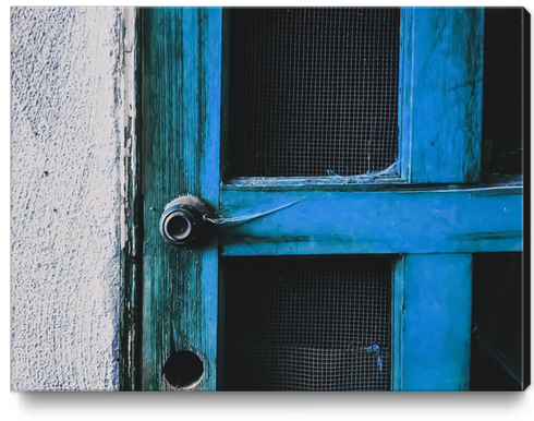 closeup old blue vintage wood door texture background Canvas Print by Timmy333