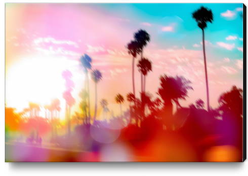 palm tree with sunset sky and light bokeh abstract background Canvas Print by Timmy333