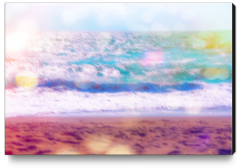 sandy beach with blue wave and summer light bokeh background Canvas Print by Timmy333