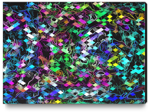 psychedelic geometric pixel abstract pattern in green blue pink yellow black Canvas Print by Timmy333