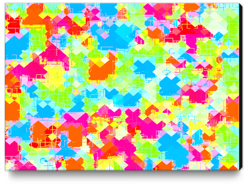 geometric pixel square pattern abstract in pink blue green orange Canvas Print by Timmy333