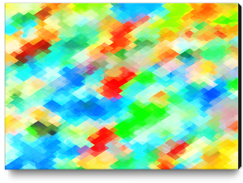 psychedelic geometric pixel abstract pattern in blue green red orange Canvas Print by Timmy333