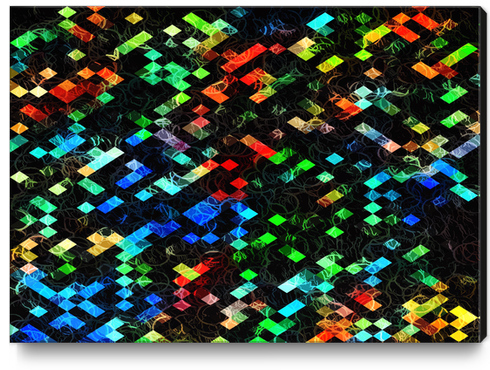 psychedelic geometric pixel abstract pattern in blue green red orange Canvas Print by Timmy333