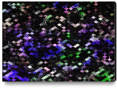 psychedelic geometric pixel abstract pattern in purple green black Canvas Print by Timmy333