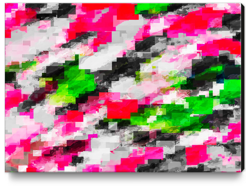 psychedelic geometric square pixel pattern abstract in pink green Canvas Print by Timmy333