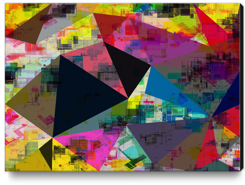 psychedelic geometric triangle pattern abstract with painting abstract background in pink blue yellow red green Canvas Print by Timmy333