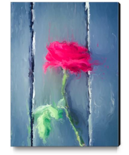 painting red rose with green leave on the wood table Canvas Print by Timmy333