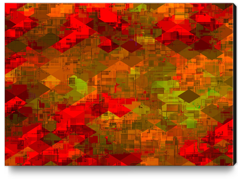 psychedelic square pixel pattern abstract background in red orange green Canvas Print by Timmy333