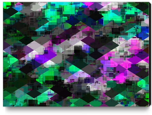 psychedelic square pixel pattern abstract background in green pink blue Canvas Print by Timmy333