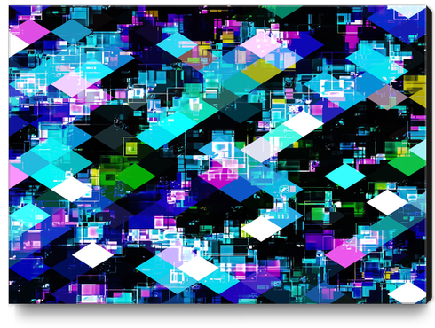 psychedelic geometric square pixel pattern abstract in blue yellow pink Canvas Print by Timmy333