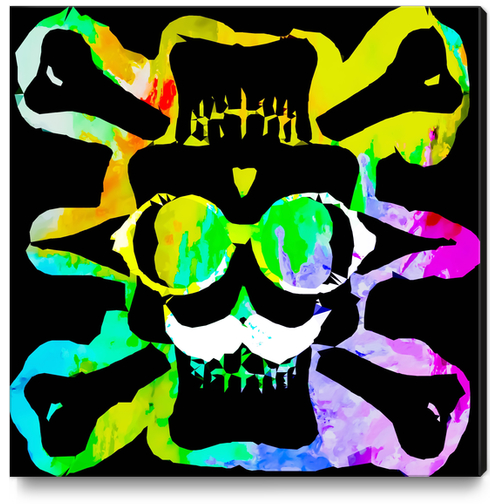 old vintage funny skull art portrait with painting abstract background in green yellow pink blue Canvas Print by Timmy333