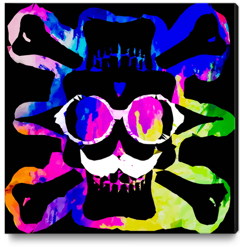 old vintage funny skull art portrait with painting abstract background in pink blue yellow green Canvas Print by Timmy333