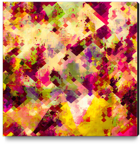 geometric square pixel pattern abstract in pink yellow purple Canvas Print by Timmy333