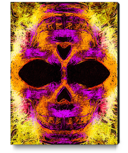 psychedelic angry skull portrait in pink orange yellow Canvas Print by Timmy333