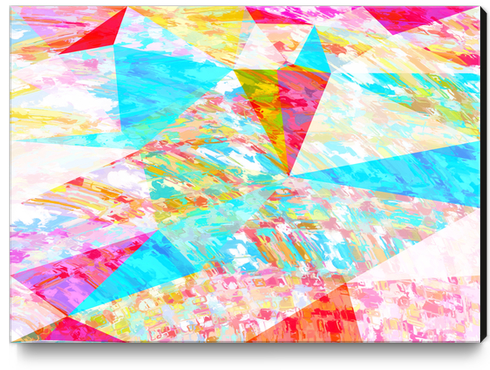 psychedelic geometric triangle polygon pattern abstract in blue pink yellow Canvas Print by Timmy333