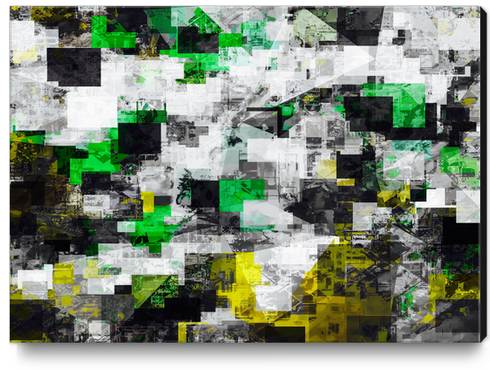 vintage psychedelic geometric square pixel pattern abstract in green yellow black Canvas Print by Timmy333