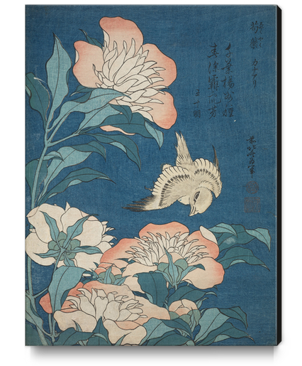 Peonies and Canary Canvas Print by Katsushika Hokusai