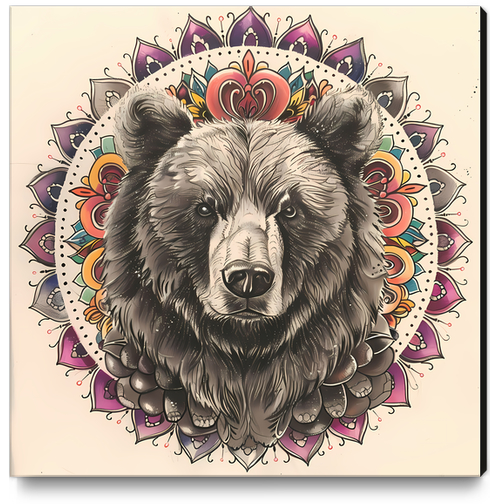 Mandala - Bear Canvas Print by aleibanez