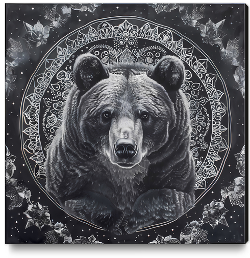 Mandala Black Bear Canvas Print by aleibanez