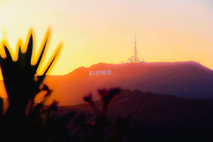 hollywood sign at sunset