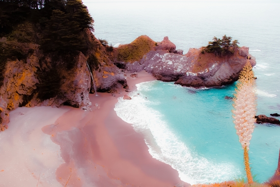 waterfall with ocean view at Mcway Falls, Big Sur, Highway 1, California, USA by Timmy333