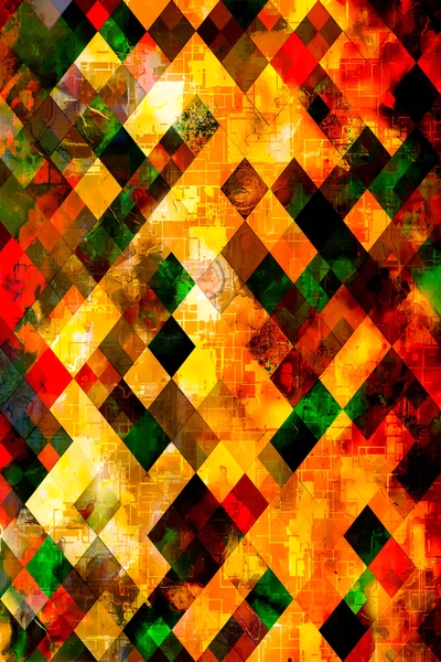 geometric pixel square pattern abstract art in brown green red by Timmy333