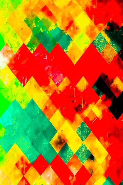 geometric square pixel pattern abstract in red yellow green by Timmy333