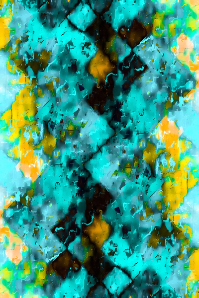 geometric pixel pattern painting abstract in blue and yellow by Timmy333