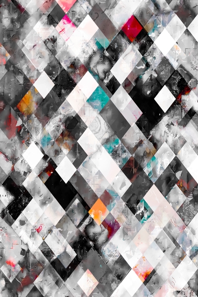 geometric pixel square pattern abstract art in pink blue yellow black and white by Timmy333