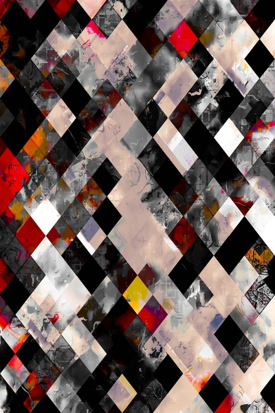 geometric pixel square pattern abstract art in red brown black by Timmy333