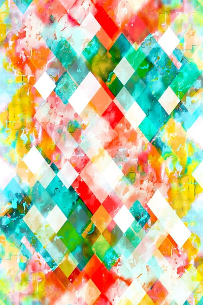 geometric pixel square pattern abstract in green orange blue by Timmy333