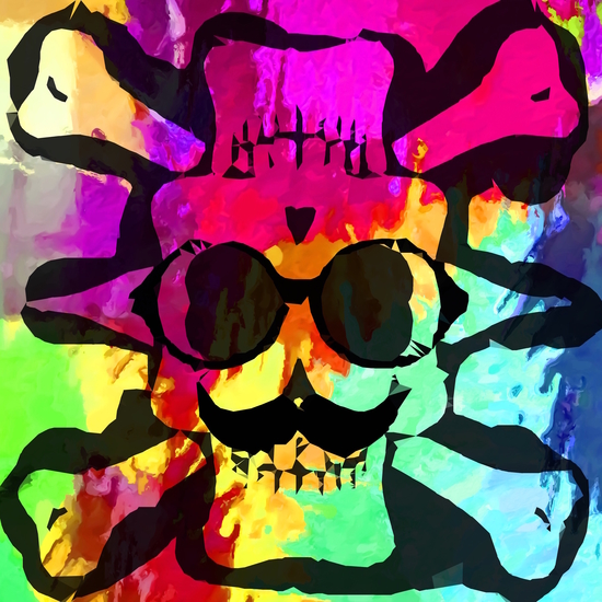 old vintage funny skull art portrait with painting abstract background in red purple yellow green by Timmy333