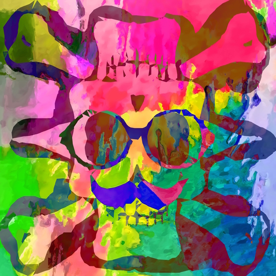 old vintage funny skull art portrait with painting abstract background in red pink yellow green blue by Timmy333