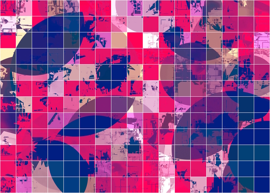 geometric square and circle pattern abstract background in red pink blue by Timmy333