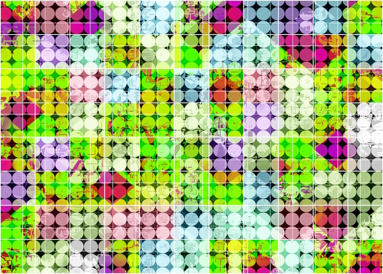 geometric square and circle pattern abstract in green pink by Timmy333