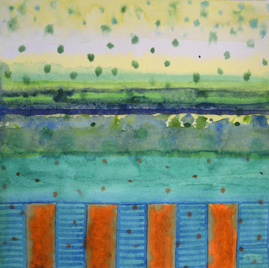 Orange Posts With Landscape by Heidi Capitaine