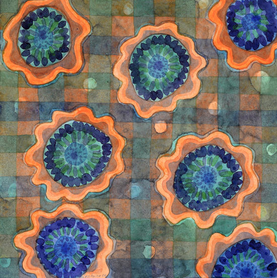 Glowing Fancy Flowers on Checks  by Heidi Capitaine